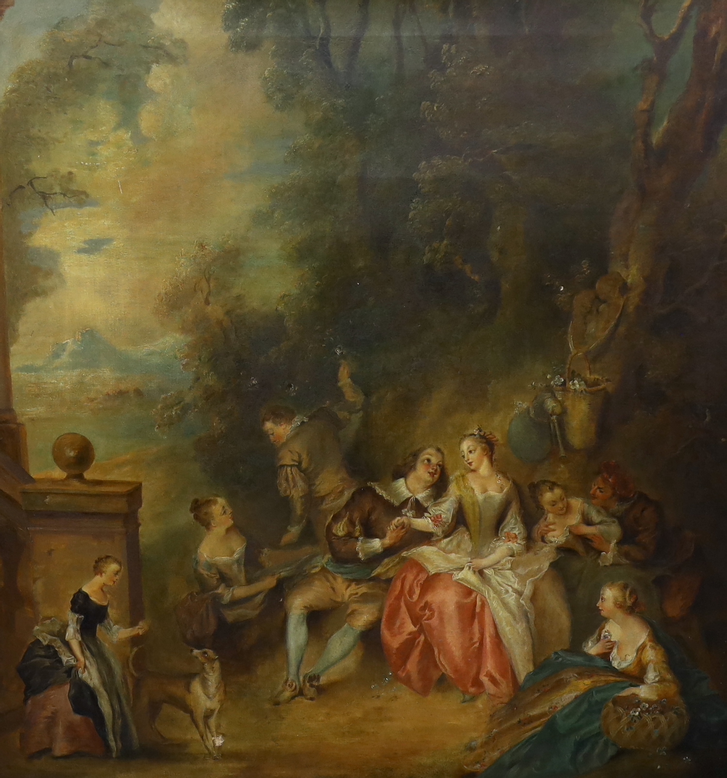 After Jean-Honoré Fragonard (1732-1806), oil on canvas, Figures in a woodland, 65 x 62cm